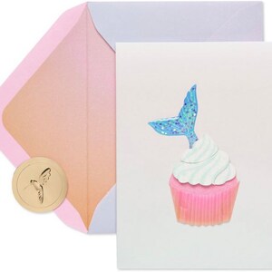 Aniversário - Cartão de felicitações em papiro com cupcake de sereia (UM)