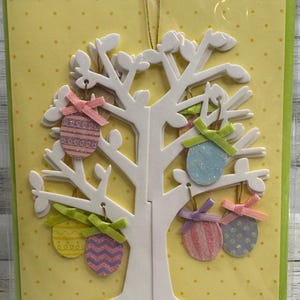 Pascua - Tarjeta de felicitación con forma de árbol para exhibir con huevo de Pascua de papiro (nueva)