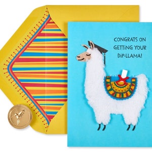 Graduación - Llama divertida - Tarjeta de felicitación de papiro nueva y sellada (UNA)