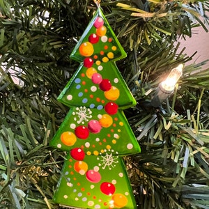 Folk Art Flat Tree Cottage Made Wooden Ornament