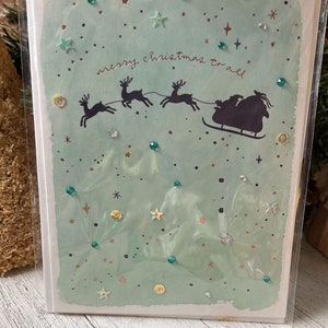 Christmas Season - Santa and Reindeer - Paoyrus Greeting Card (ONE) New