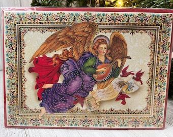 Christmas Season - Holiday Angel with Mandolin by Peggy Toole - Papyrus Greeting Card (One) New