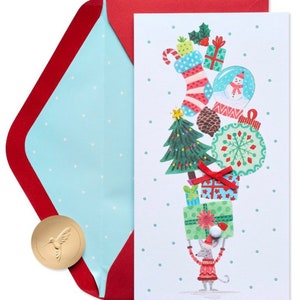 Saison de Noël - Souris tenant des cadeaux - Carte de voeux en papyrus (une)