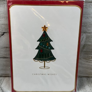 Temporada de Natal - Árvore Festiva com Gemas e Estrela Dourada - Cartão de Saudações de Papyrus (Um) Novo