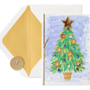 Weihnachtszeit Pinselstrich Baum Gold Stern Papyrus Grußkarte