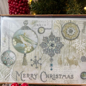 Viktorianischen Stil Ornament Feiertagskarten mit Hirsch und Vögel 15 Count Boxed