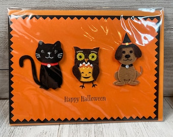 Halloween - Cat Owl Dog Papyrus Greeting Card (one)