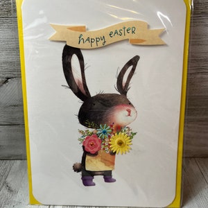 Papyruskaart paashaas met bloemen wenskaart (EEN)