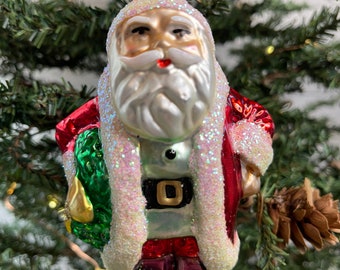 Inge-Glas Vintage German Glass Santa with Wreath Ornament