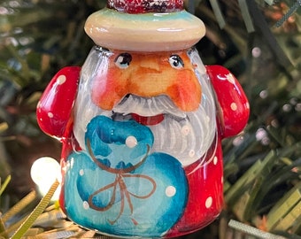 Folk Art Santa Painted Wood Ornament