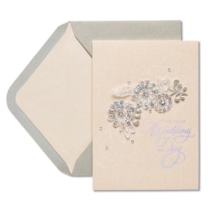 Tarjeta de felicitación de papiro con apliques florales para boda (Nueva) (Una)