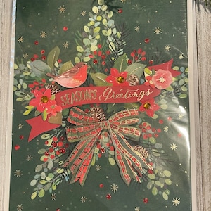 Navidad - Corona 3D "Saludos de Navidad" de Brenda Walton - Tarjeta de felicitación de papiro (una) Nueva
