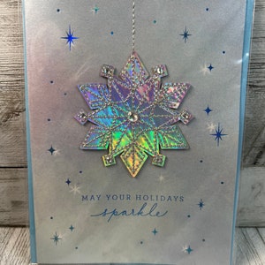 Tarjeta de felicitación de papiro con copos de nieve halográficos 3D (Navidad) (Nueva)