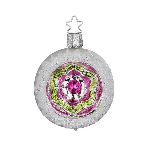 Inge-Glas Reflective Ball Pink Lemon Lime Snow Flurry 6cm German Glass Ornament