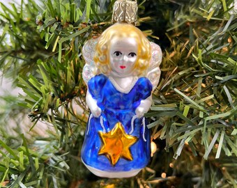 Inge Glas NWT Angel Head W Blonde Hair German Glass Christmas Ornament 