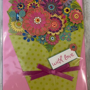 Día de la Madre - Tarjeta 3D Decorada - Tarjeta de felicitación de papiro con ramo de flores troquelado (Nueva)