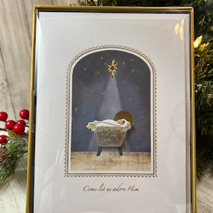 Tarjetas en caja con relieve dorado de la Nochebuena del Niño Jesucristo, 10 unidades