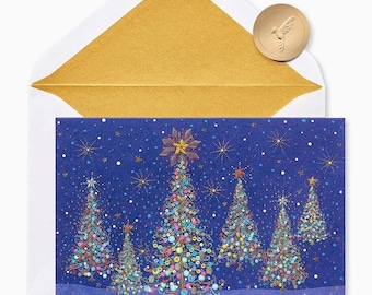 Christmas Season - Magical Row Of Holiday Trees - Designed By House Of Turnowsky - Papyrus Greeting Card (ONE) New