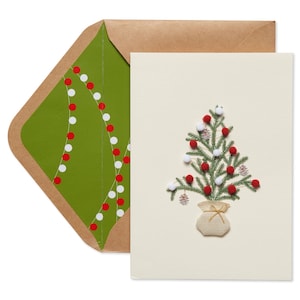 Kerstseizoen - kerstboom met pompon - wenskaart papyrus, nieuw verzegeld (één)