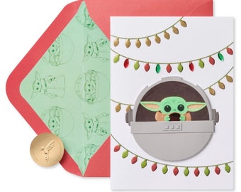 Saison de Noël - Baby Yoda Star Wars - Carte de voeux en papyrus (une)