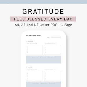 Diario de gratitud, Gratitud diaria, Diario, Plantilla digital, Rutina de mañana y tarde, Inserto imprimible, A4, A5, Carta (EE. UU.)