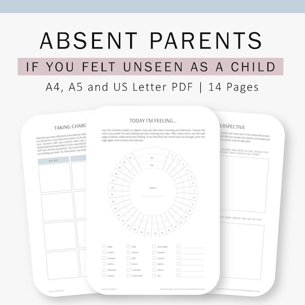 Padres ausentes, Diario de balas de terapia, Curación de salud mental, Amor propio, Planificador digital, Inserciones de carpetas imprimibles A4, A5, Carta de EE. UU.