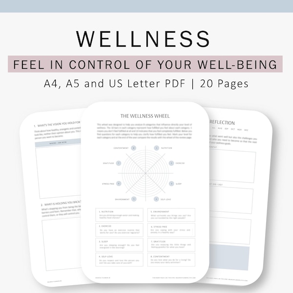 Wellness Planner, Self Care Journal, Life Binder Inserts, Setting Wellness Goals, Digital Planner, Printable Worksheets, A4, A5, US Letter