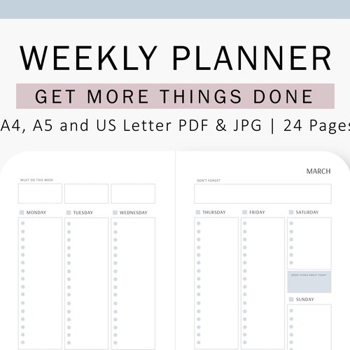 Weekly Planner Binder Insert Template Goals Planner - Etsy ...