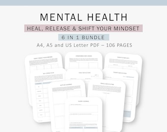 Mental Health Kit, Bullet Journal, Digital Planner, Printable Binder Inserts, Therapy Workbook, Healing Bundle, Self help, A4, A5, US Letter