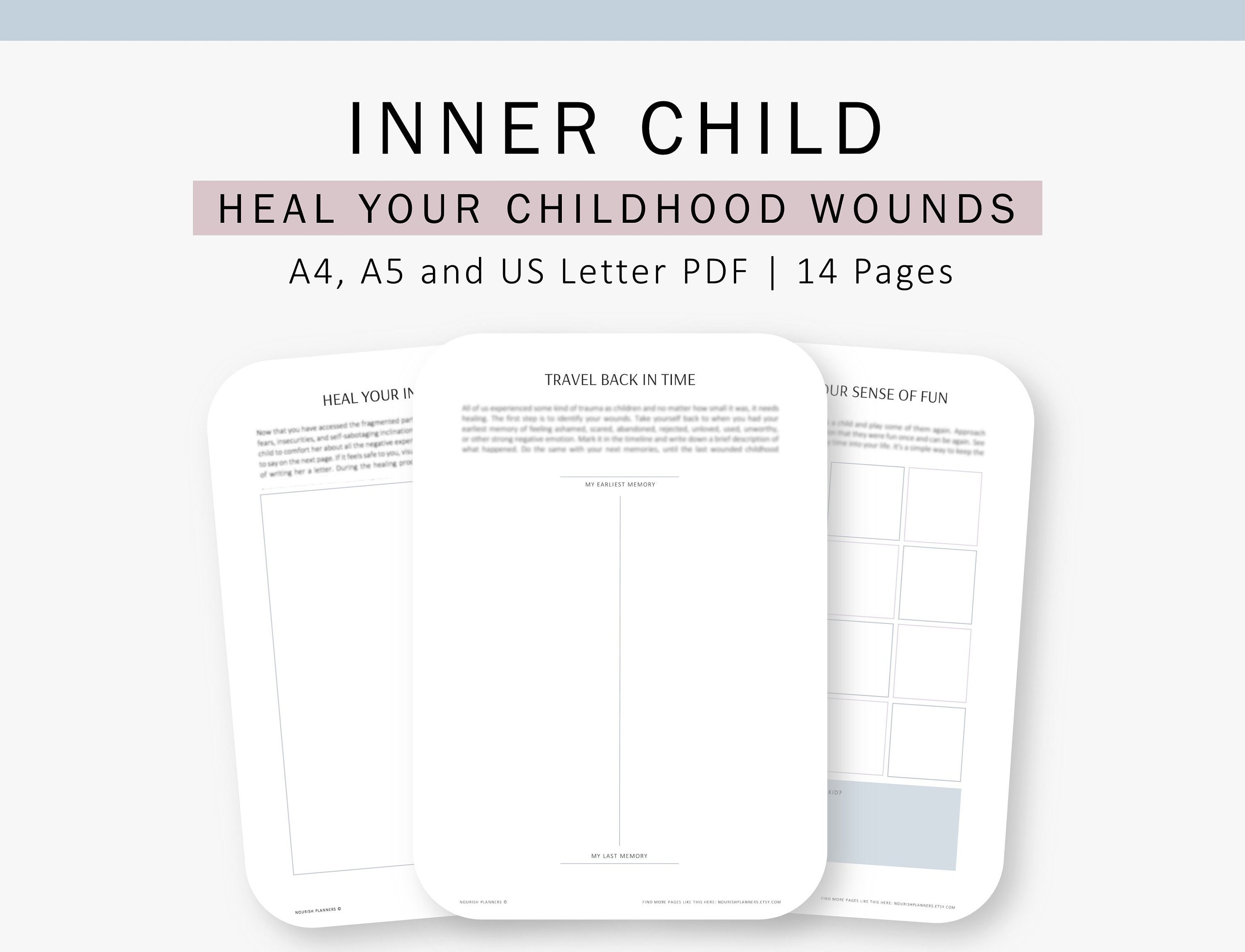Journal de guérison intérieure de l'enfant, blessures infantiles, travail au noir, journal de thérapie, santé mentale, intercalaires imprimables pour reliure A4, A5, lettre US