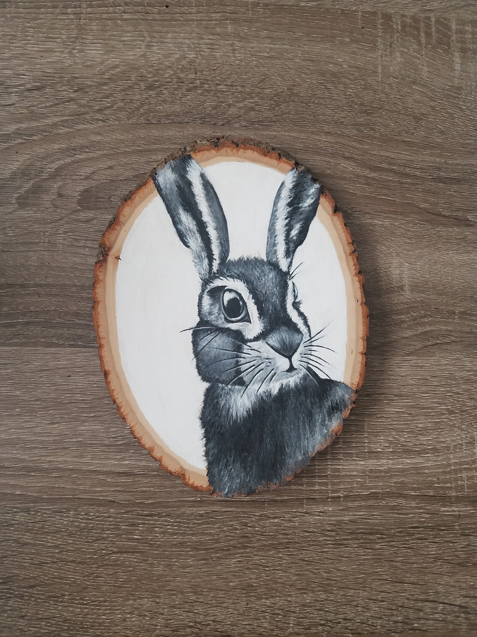 Hand Painted Rabbit On Wood Etsy