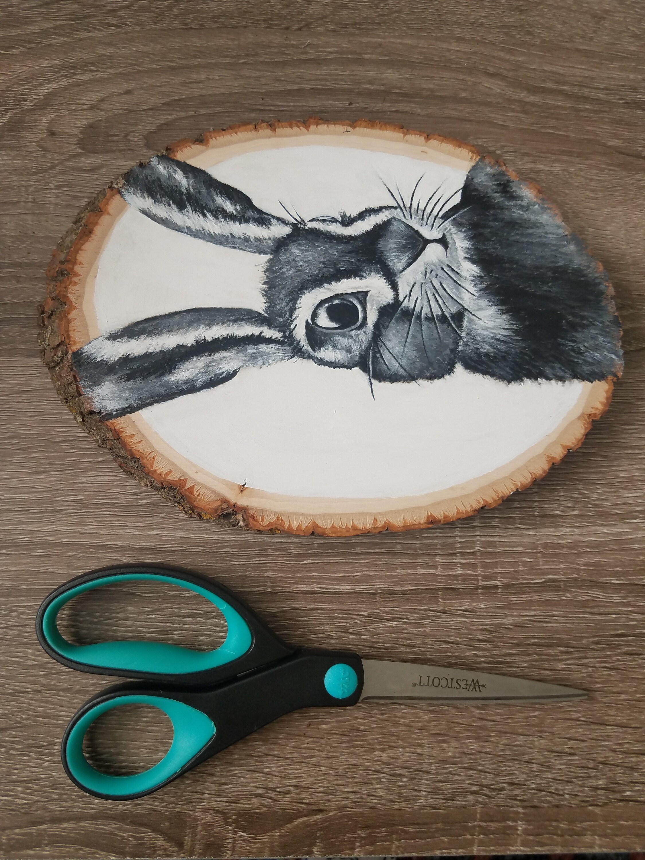 Hand Painted Rabbit On Wood Etsy