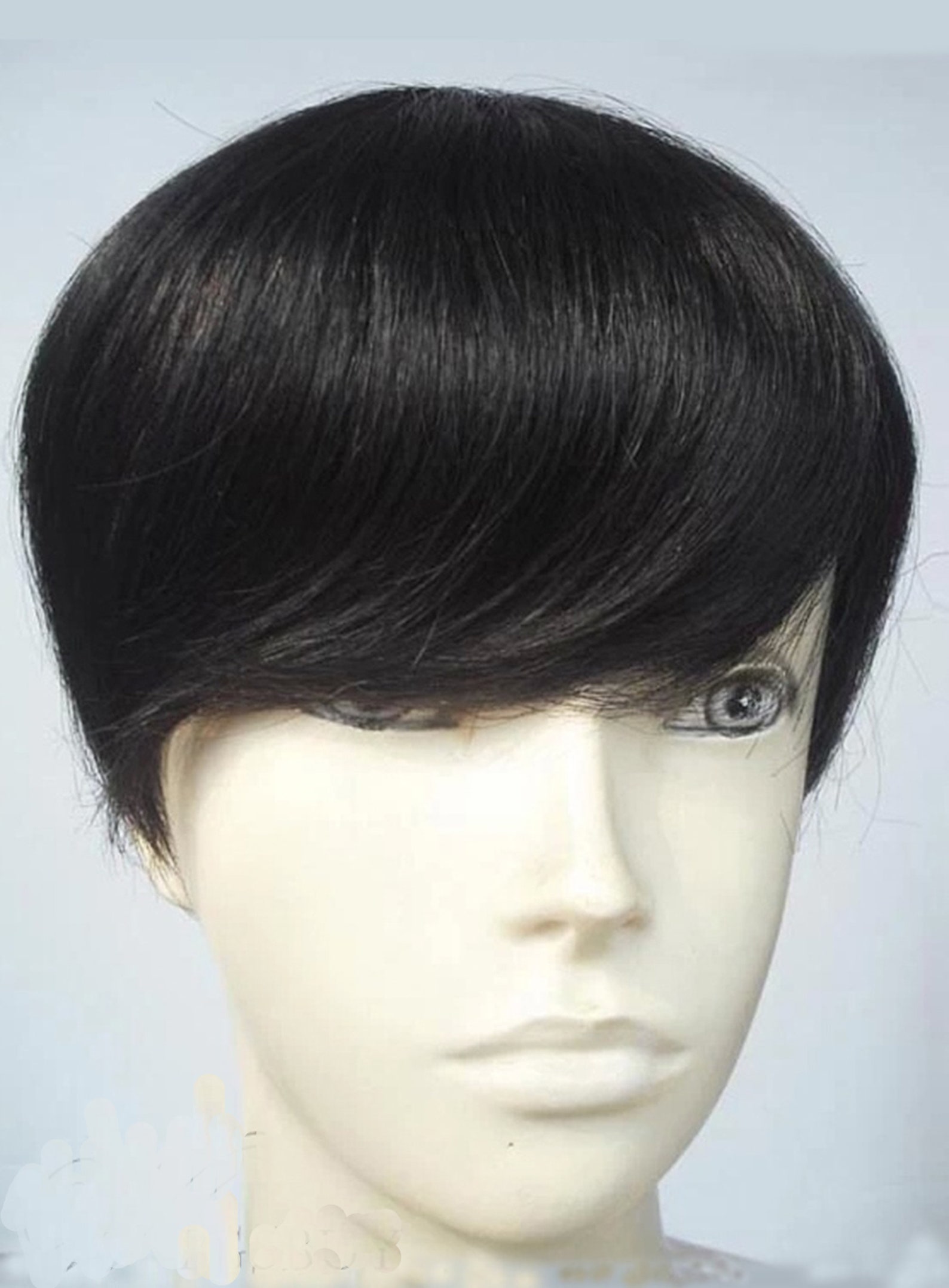 Real Human Hair Pieces Straight Natural Black for Men Toupee Etsy