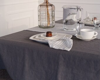 Handmade Triangle Dark Tablecloth From Softened Linen, Custom Pastel Triangular Tablecloth, Light Tablecloth From Stone Washed Linen
