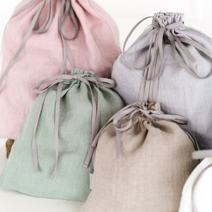 Sac à chaussures réutilisable en lin lavé | Sac à cordon pour économiser des objets souples | Sac à main zéro déchet fait main en lin biologique naturel