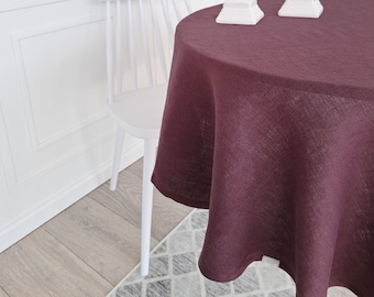 Round classic purple tablecloth/Eco dark plum linen tablecloth/Stonewashed dark linen round tablecloth /Handmade softened plain tablecloth