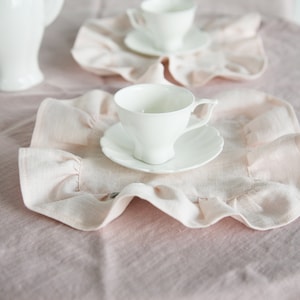 25 cm Leinen-Servietten mit 5 cm Rüschen | Weiche quadratische handgefertigte Servietten für den Tischdekor | Elegante Hochzeit-Servietten aus gewaschenem Leinen