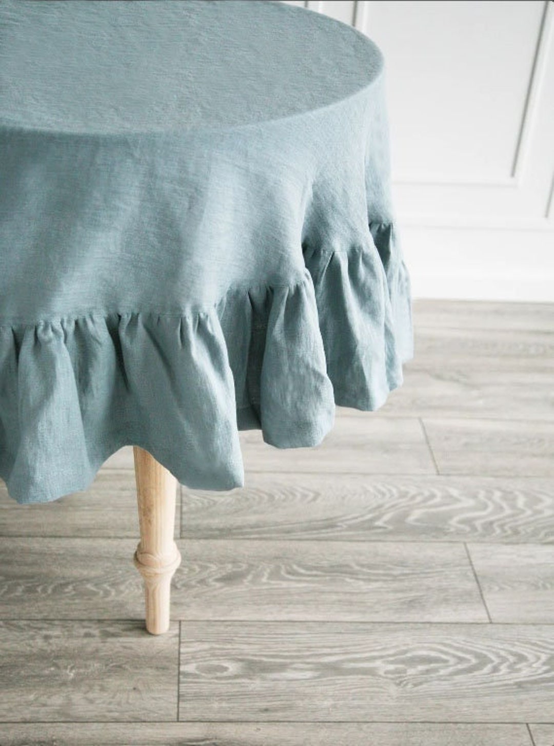Circle Ruffle Tablecloth Round Ruffled Pastel Tablecloth/custom Light Linen Tablecloth/soft ...