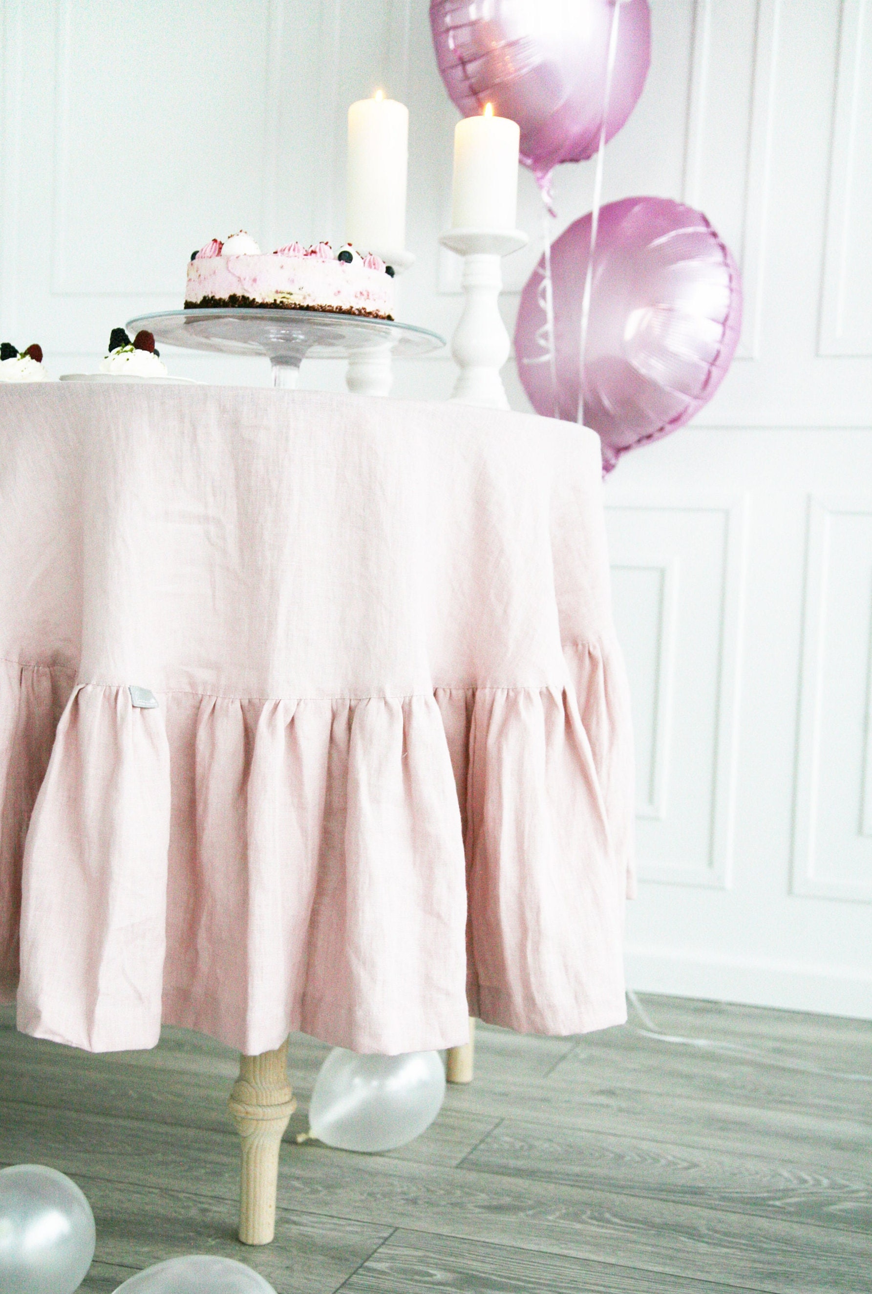 Pink Ruffle Tablecloth Extra Large Round Ruffled Dusty Rose Tablecloth / Custom Soft Pink ...
