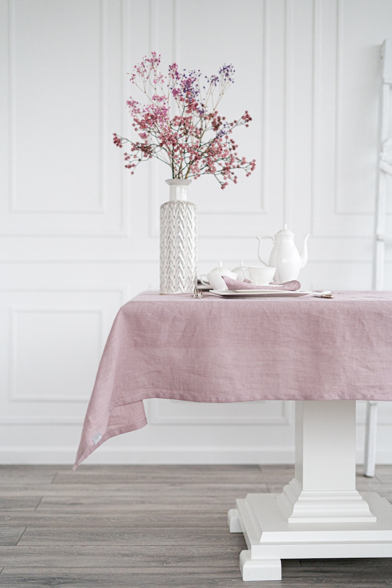 Rustic Rectangle Tablecloth From Softened Linen, Handmade Boho Wedding Tablecloth, Natural Waste-Free Tablecloth From Stone Washed Linen image 5