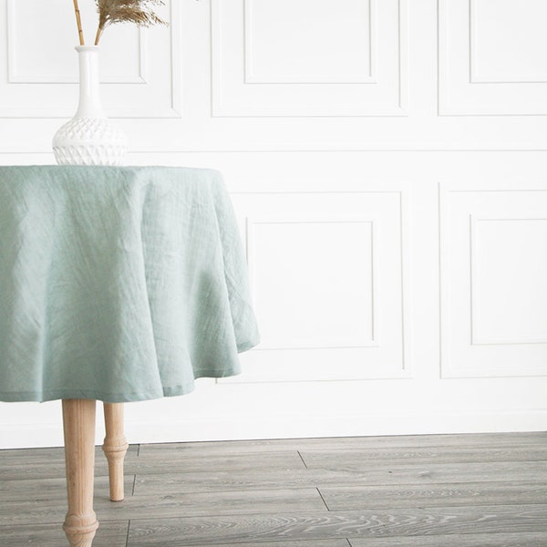 Round classic light green tablecloth from softened linen/Custom handmade linen tablecloth/Stonewashed linen pastel round tablecloth