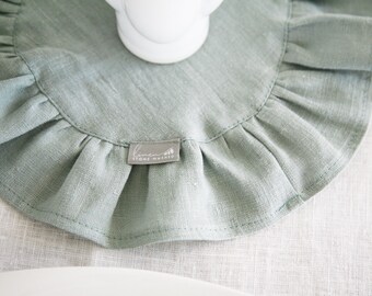 Set of Washed Linen Napkins with 2" Ruffle | Round 10" Napkins For Dinner | Custom Handmade Napkins For Wedding | Reusable Pastel Napkins