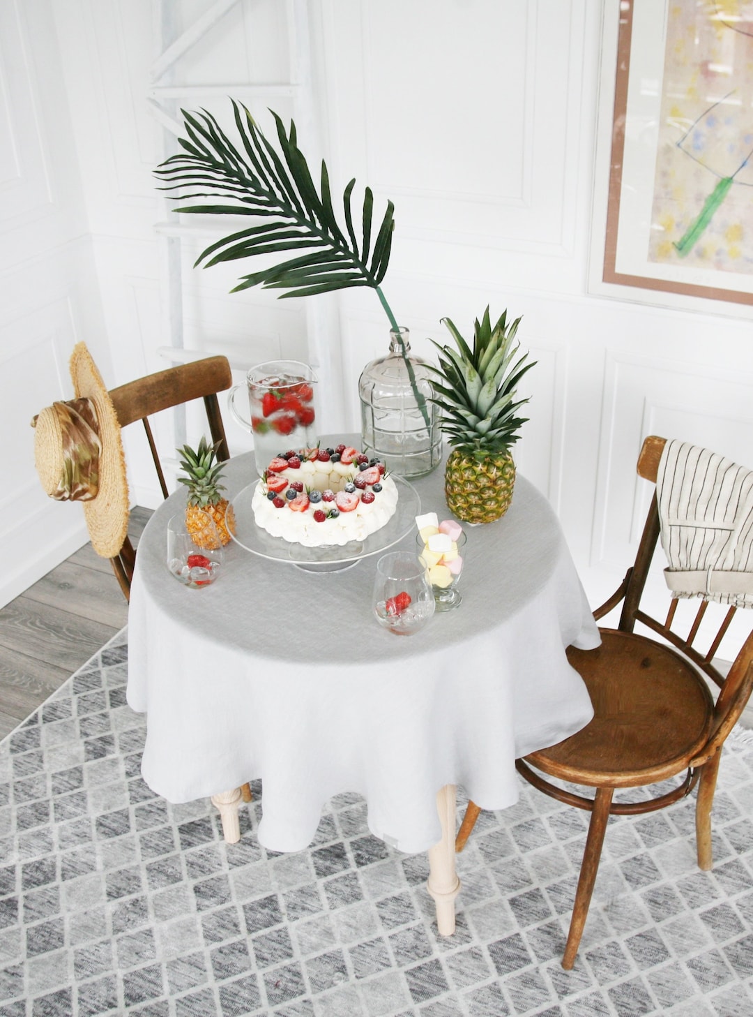 Round Classic Grey Tablecloth/custom Light Linen Tablecloth/stonewashed