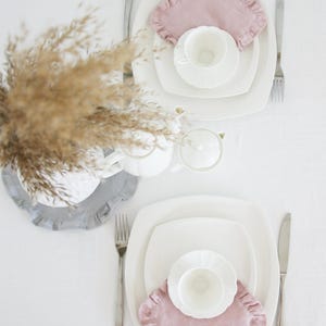 Set of 12&quot;/30cm linen napkins with 0.8inch/2 cm ruffle | Soft square handmade napkins for table decor | Elegant washed linen wedding napkins