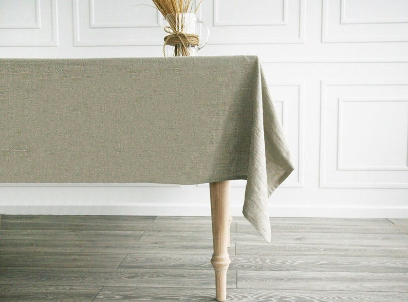 Rustic Rectangle Tablecloth From Softened Linen, Handmade Boho Wedding Tablecloth, Natural Waste-Free Tablecloth From Stone Washed Linen image 1