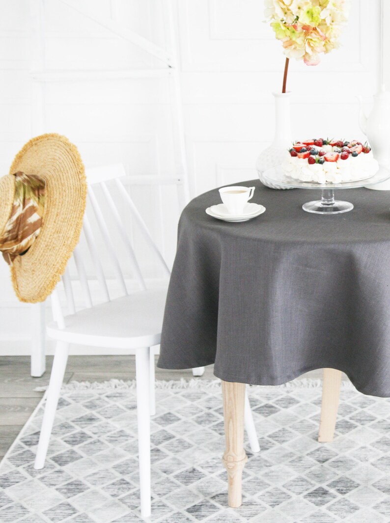 Round Classic Grey Tablecloth/custom Light Linen Etsy