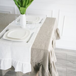 Ruffled table runner, custom table runner from organic linen fabric, boho table runner with ruffle, table base with ruffled ends image 4