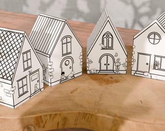 4 Printable Cottages for Coloring | Instant Download PDF