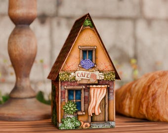 Printable Paper House PDF Template | Miniature Café | Bookshelf Decor