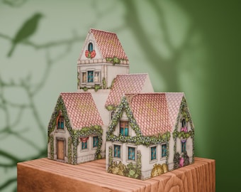 Printable Paper Country House PDF Template | Screen-Free Activity | Bookshelf Decor